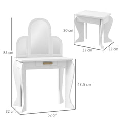 Fynco - Kids Dressing Table Set, with Mirror and Drawer - White