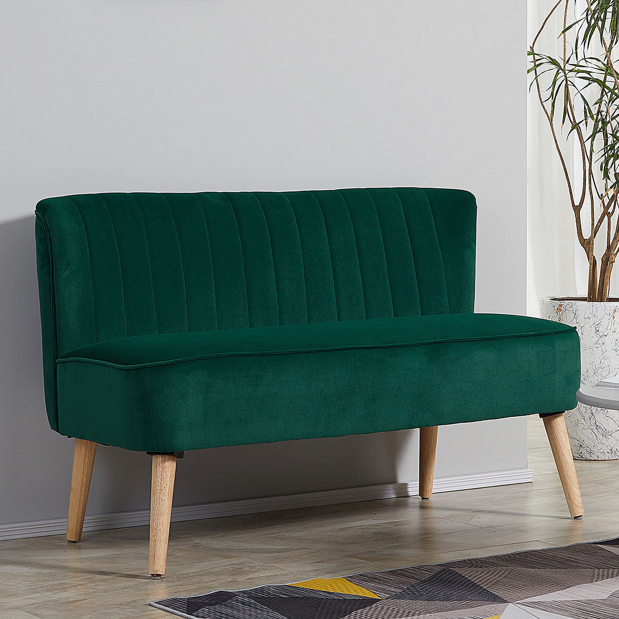 Fynco - Modern Velvet Double Seat Sofa w/ Wood Frame Foam Padding High Back Soft Comfortable Compact Couch Green