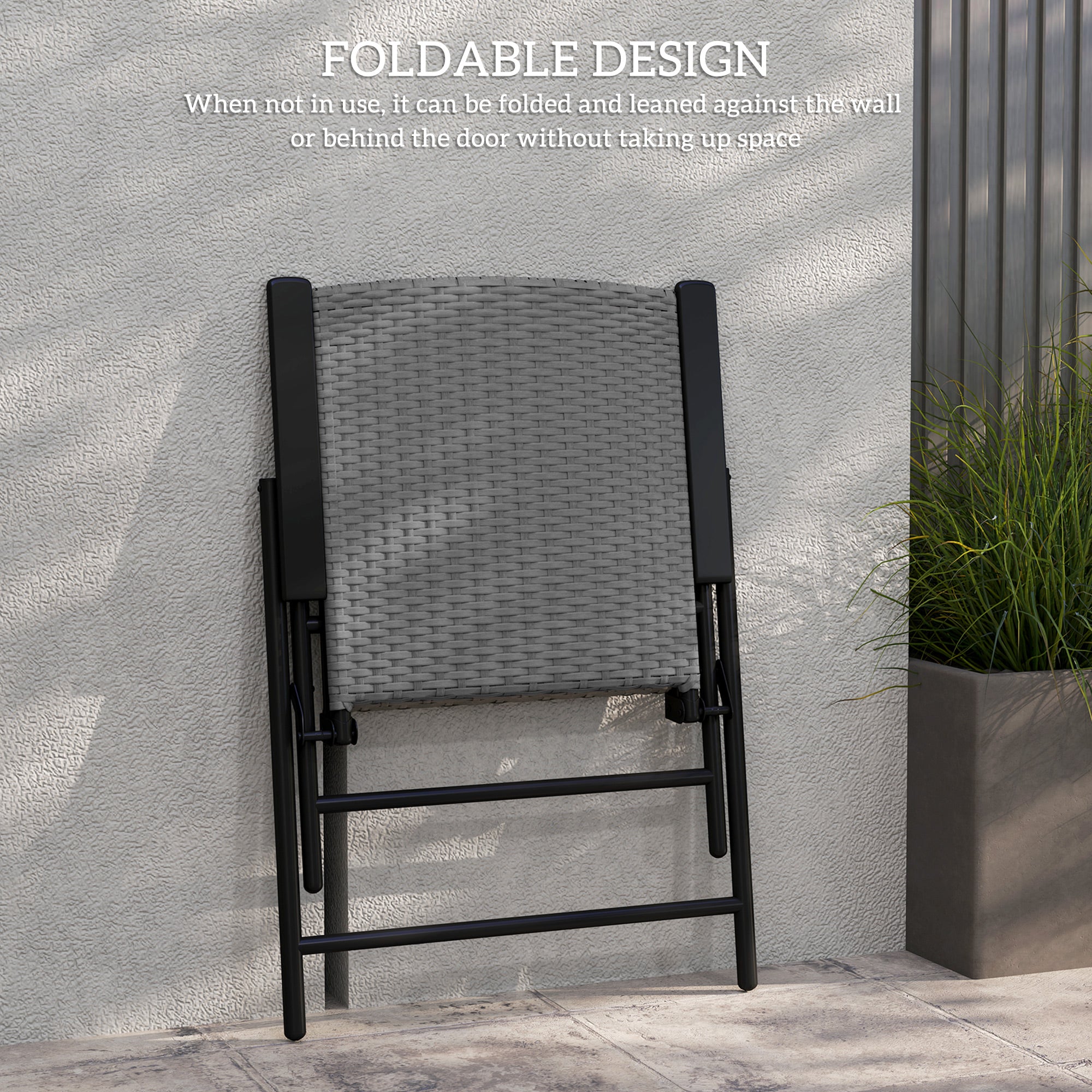 Set of Four Folding Rattan Seat Chairs - Grey