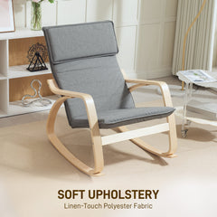 Comfortable Relax Rocking Chair, Upholstered Lounge Chair Recliner with High Back and Headrest for Living Room, Bedroom, Grey