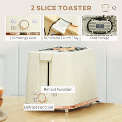 1.7L 3000W Fast Boil Kettle & 2 Slice Toaster Set, Kettle and Toaster Set with Auto Shut Off, Browning Controls, Beige