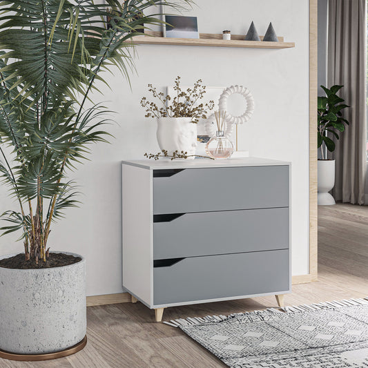 Fynco - Drawer Chest, 3-Drawer Storage Cabinet Unit with Pine Wood Legs for Bedroom, Living Room, 75cmx42cmx75cm, Grey