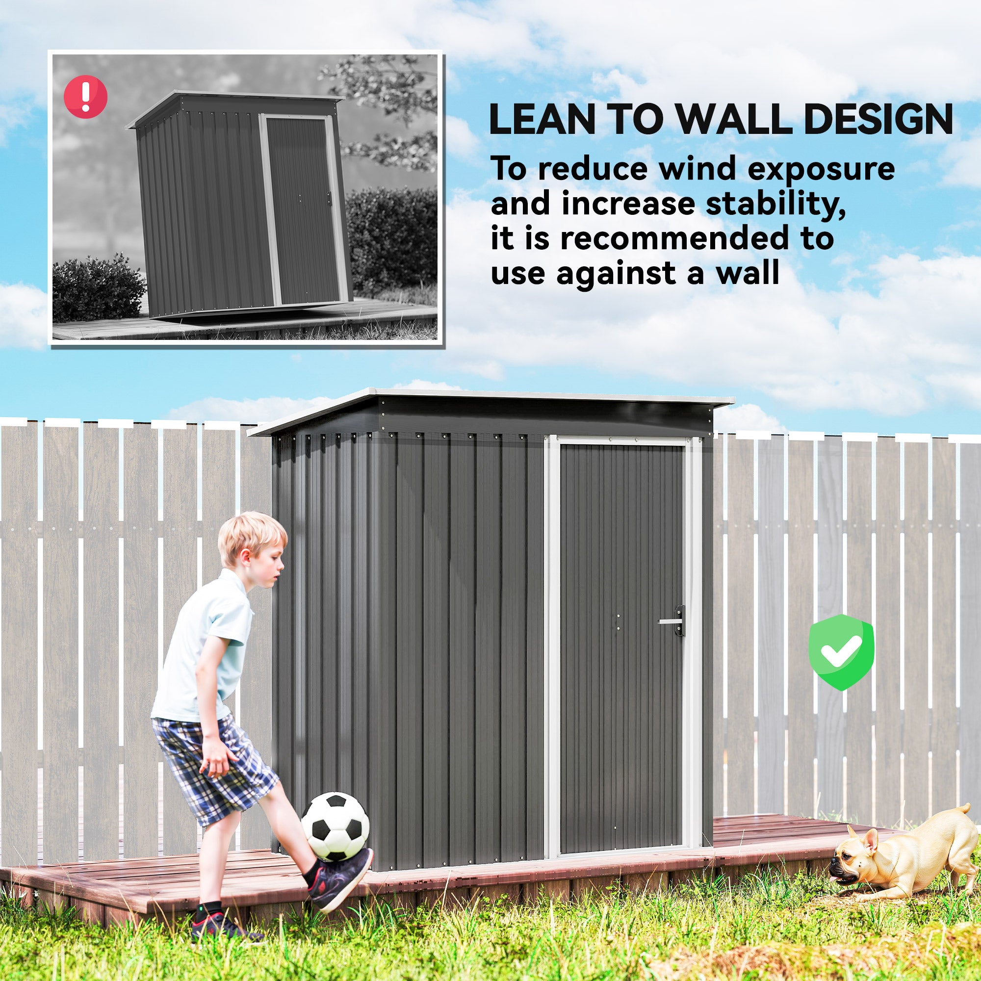 Fynco - 5x3 Storage Shed with Sliding Door and Sloped Roof for Garden, Light Grey