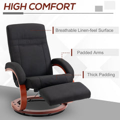 Fynco - 135° Manual Reclining Swivel Chair, with Footrest - Black