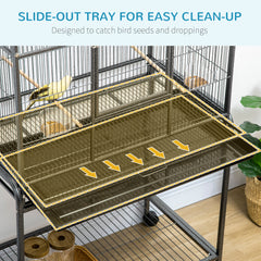 Large Bird Cage Budgie Cage with Stand, Storage Shelf, Wood Perch for Parrot Canary Parakeet Cockatiels, 81 x 48 x 162.5 cm