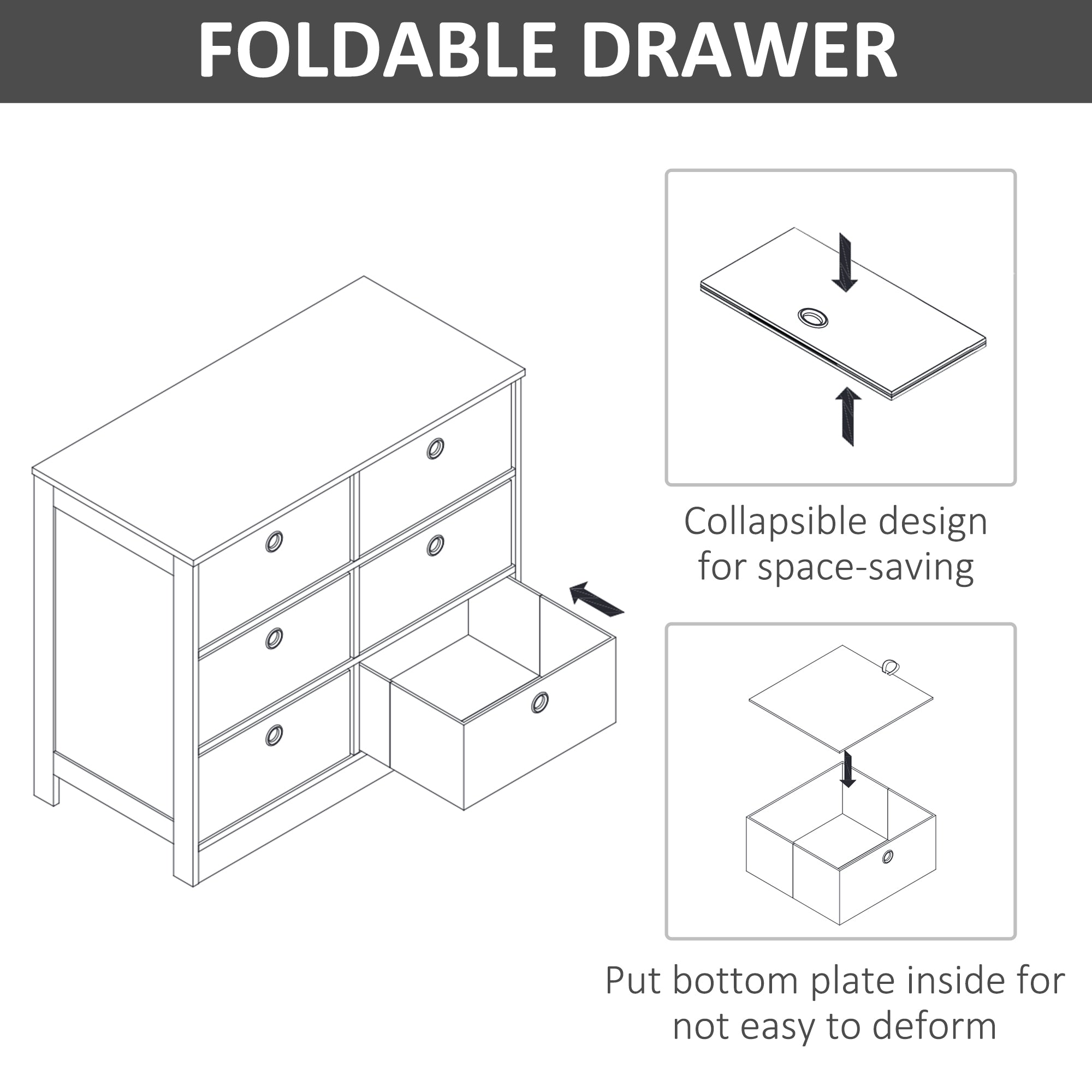 Chests of Drawer, Fabric Dresser Storage Cabinet with 6 Drawers for Bedroom, Living Room and Hallway, White and Grey