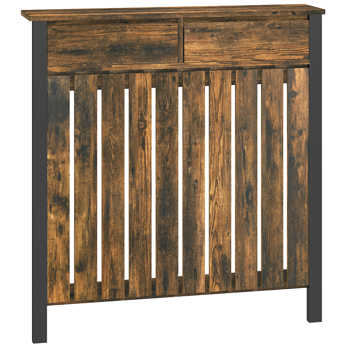Fynco - 93 x 88.5cm Rustic-Look Radiator Cover - Brown/Black