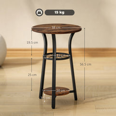 Small Round Side Table with 3 Storage Shelves - Rustic Brown