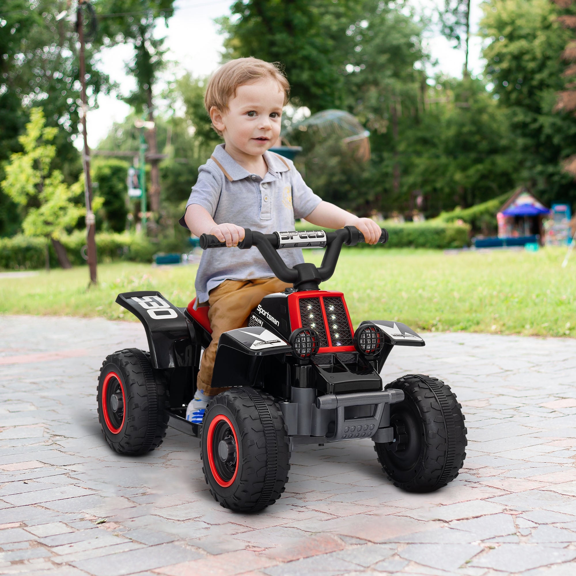 AIYAPLAY 6V Electric Quad Bike for Kids, Ride On ATV w/ Forward/Reverse, Headlights, for Ages 18-36 Months, Black