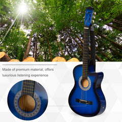 38 Inch Full Size Blue Classical Acoustic Electric Guitar Kids Guitar and Junior Guitar Premium Gloss Finish w/Case - Blue