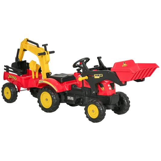 Kids Children Pedal Go Kart Ride On Toy Car Excavator Tractor w/ Moving Bucket Steering Wheel Removable Digger For 3 - 6 Years