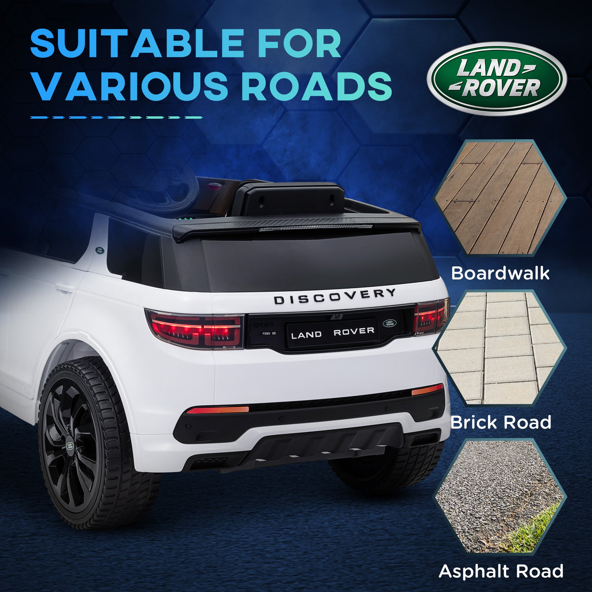 AIYAPLAY Licensed Land Rover Discovery Sport, 12V Kids Ride on Car w/ Remote Control, Lights, Music, Horn, for 3-6 Years, White