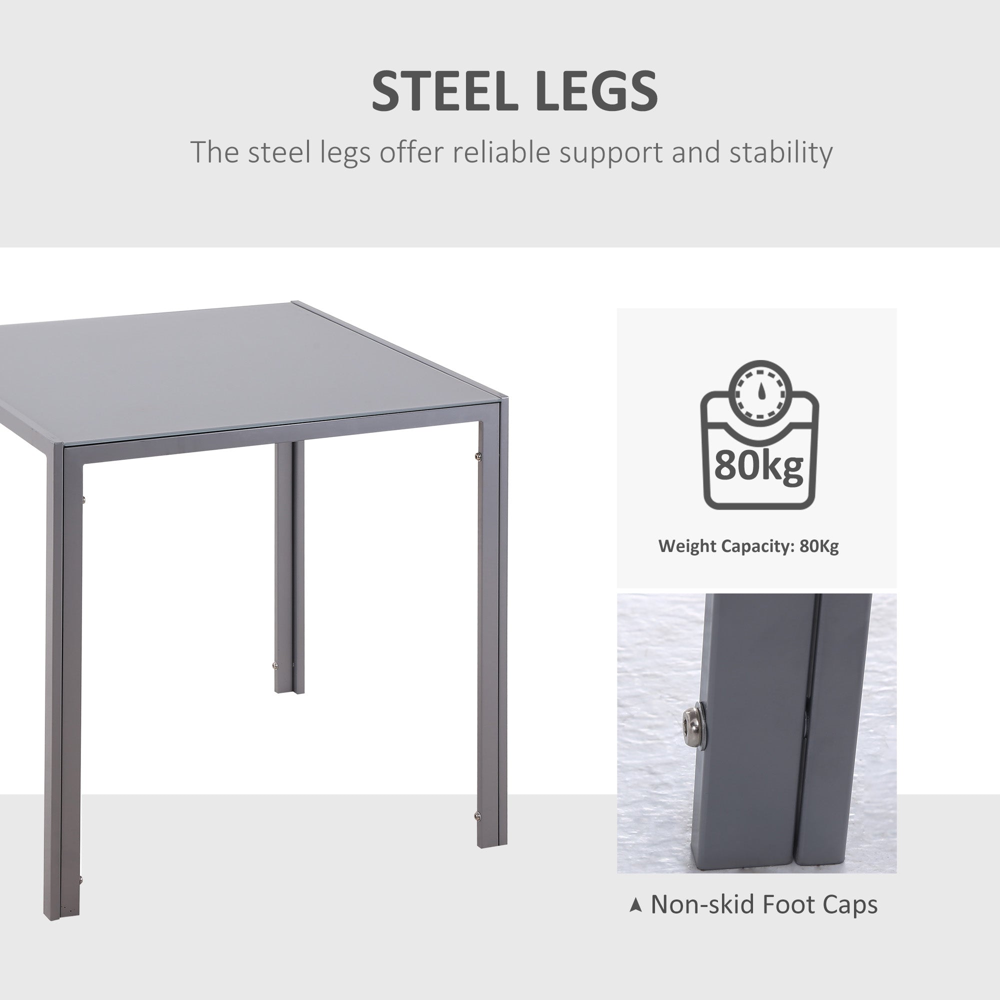 Modern Square Dining Table for 2-4 People, with Glass Top & Metal Legs for Dining Room, Living Room, Grey