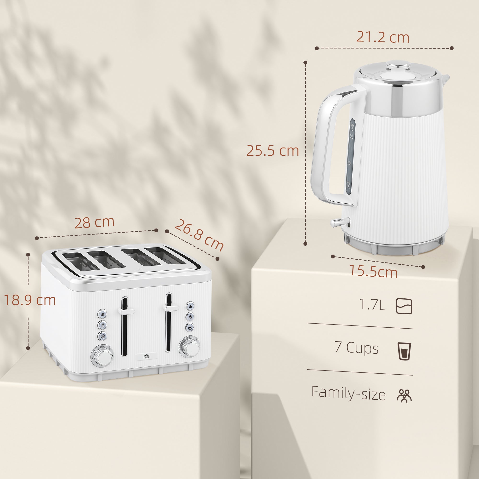Electric Kettle and Toaster Set, 3000W 1.7L UK Strix Thermostat Rapid Boil Jug Kettle with Limescale Filter, Cool Touch Body, 4 Slice Toaster with 7 Browning Controls, Crumb Tray, White