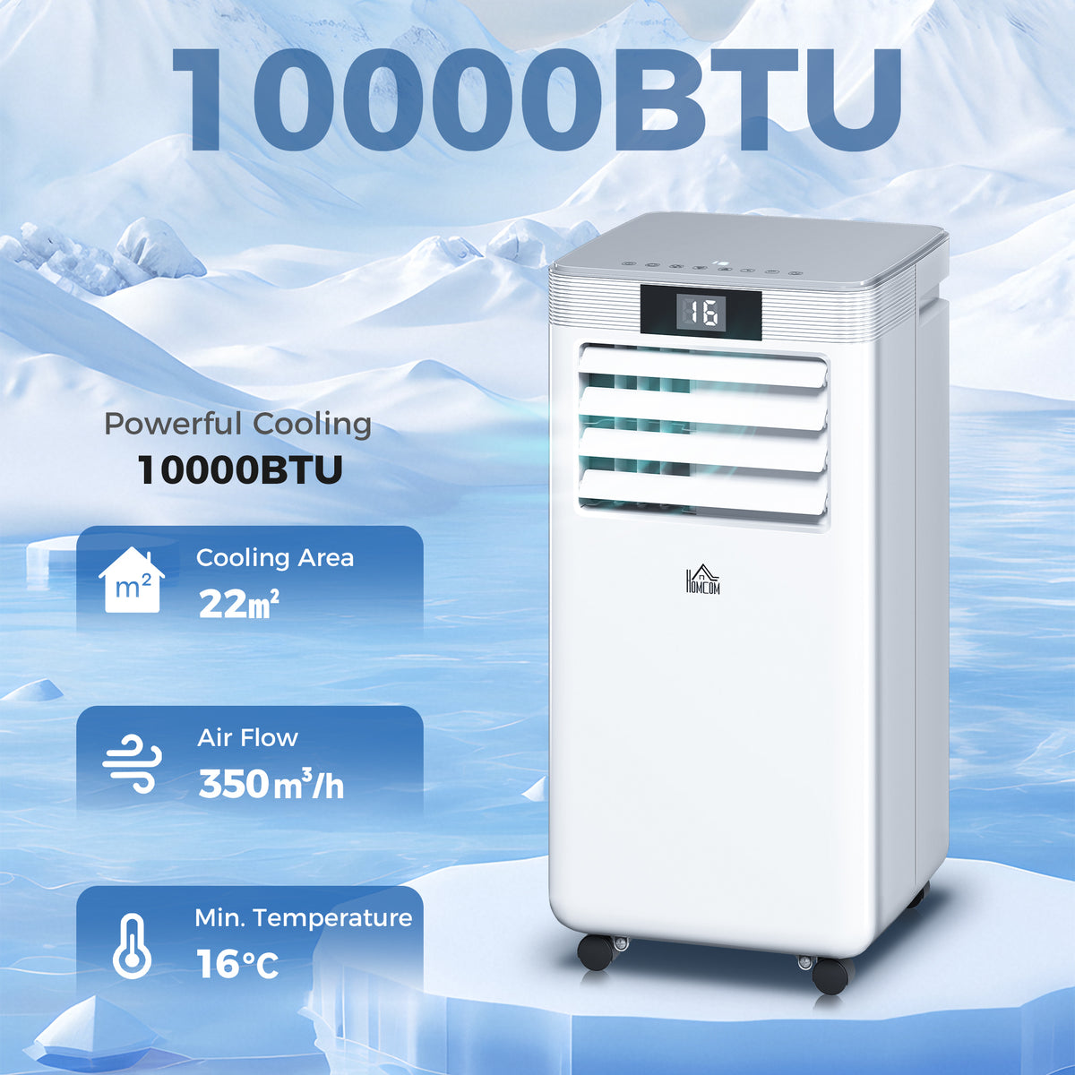 10000 BTU Air Conditioning Unit, 4-in-1 Portable Air Conditioner, Dehumidifier, Cooling, Fan, Sleep Mode, with Remote Control, LED Display, 2 Speeds, 24H Timer, Window Venting Kit, 22m²