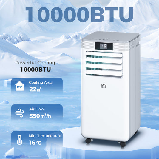 10000 BTU Air Conditioning Unit, 4-in-1 Portable Air Conditioner, Dehumidifier, Cooling, Fan, Sleep Mode, with Remote Control, LED Display, 2 Speeds, 24H Timer, Window Venting Kit, 22m²