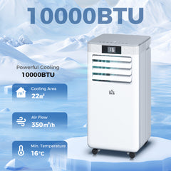 10000 BTU Air Conditioning Unit, 4-in-1 Portable Air Conditioner, Dehumidifier, Cooling, Fan, Sleep Mode, with Remote Control, LED Display, 2 Speeds, 24H Timer, Window Venting Kit, 22m²