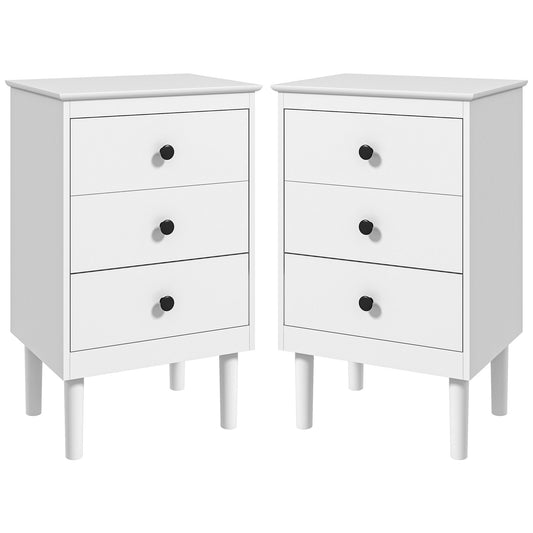 Set of Two Three-Drawer Modern Bedside Tables - White