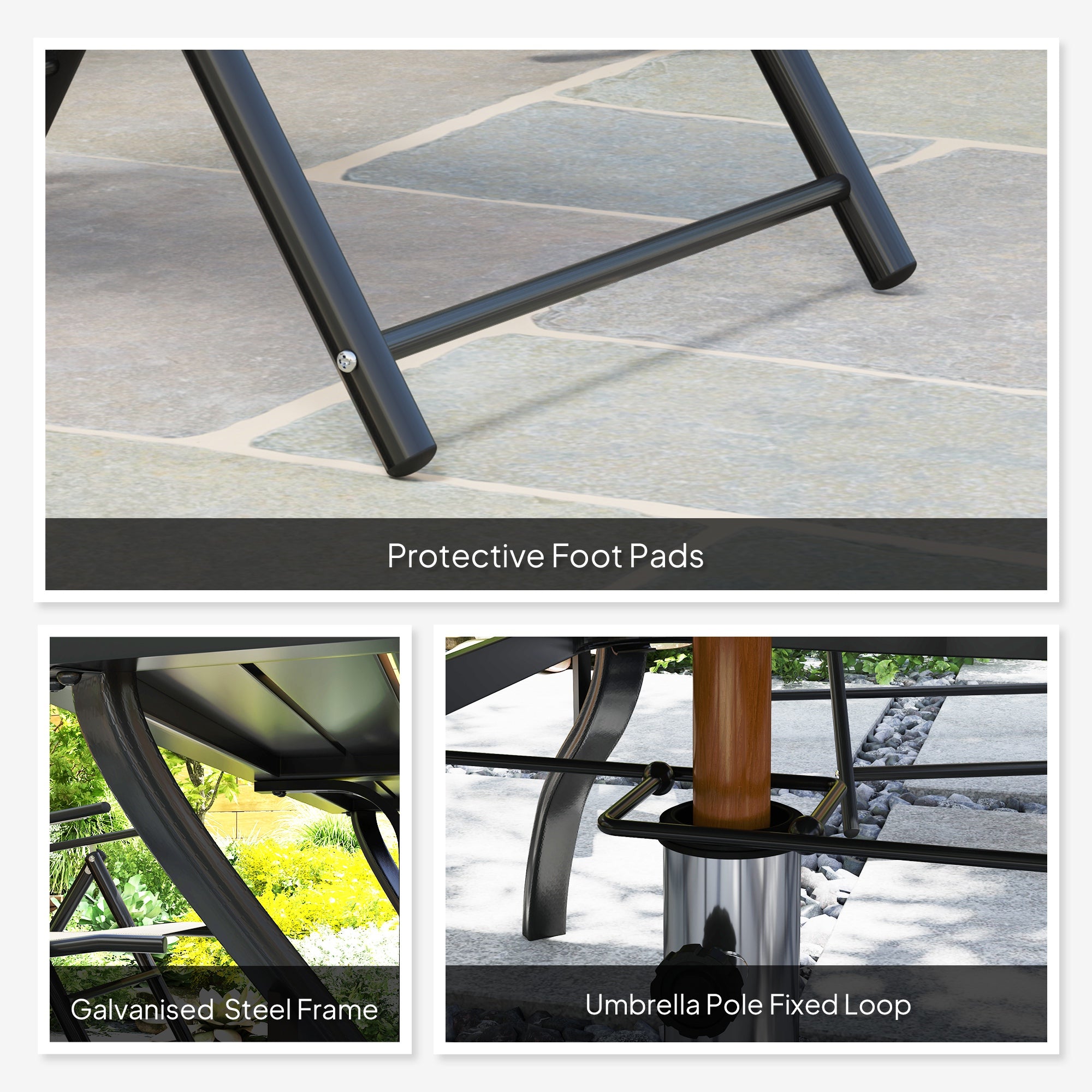 Seven-Piece Steel Outdoor Dining Set, with Parasol Hole - Grey