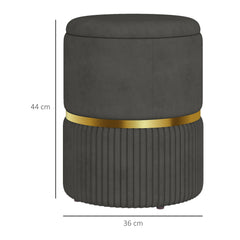 Velvet-Feel Storage Ottoman - Grey