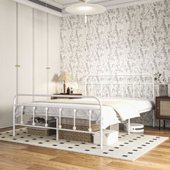 Double Minimalistic Metal Bed Frame - White