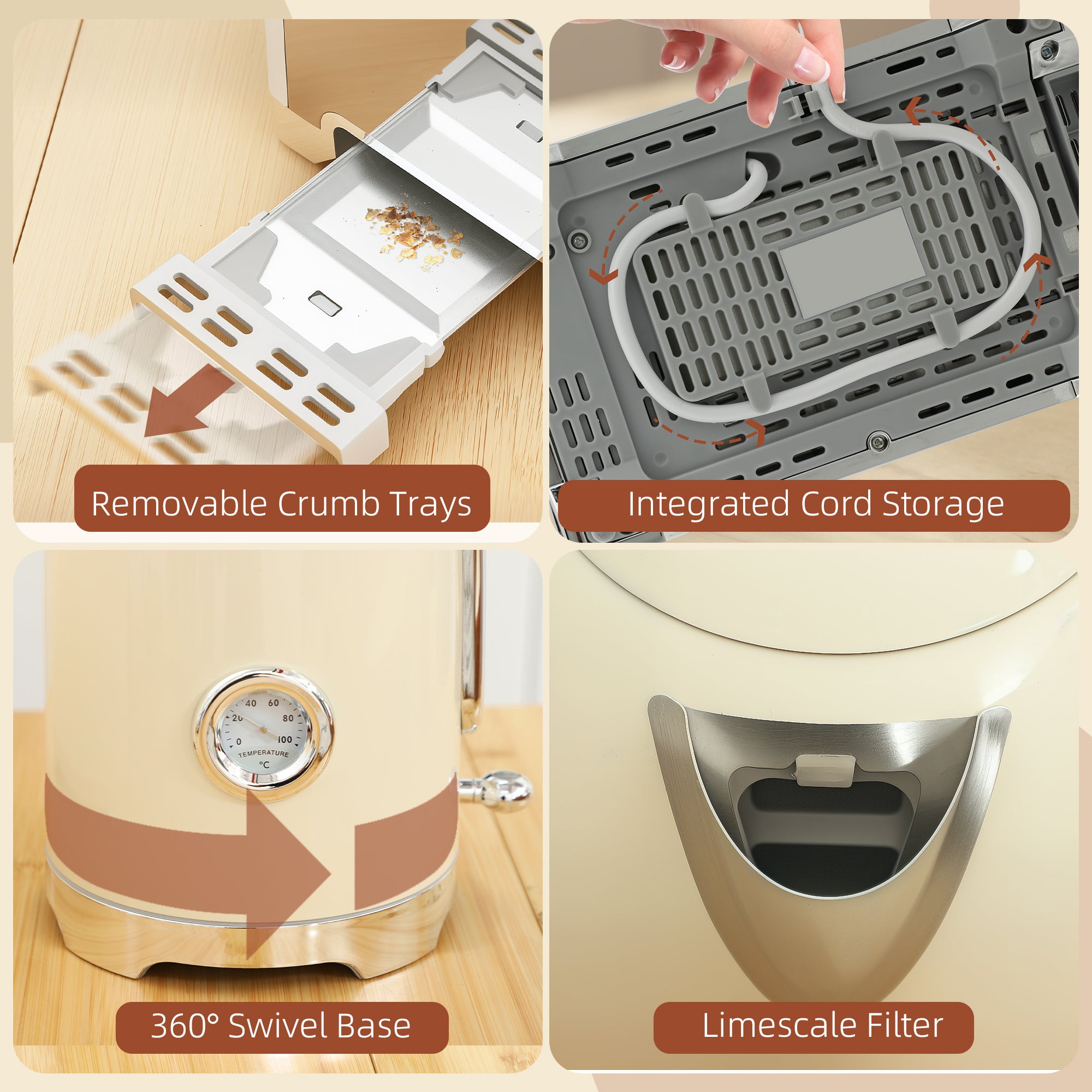 Fynco - Retro Toaster and Kettle Set - Cream