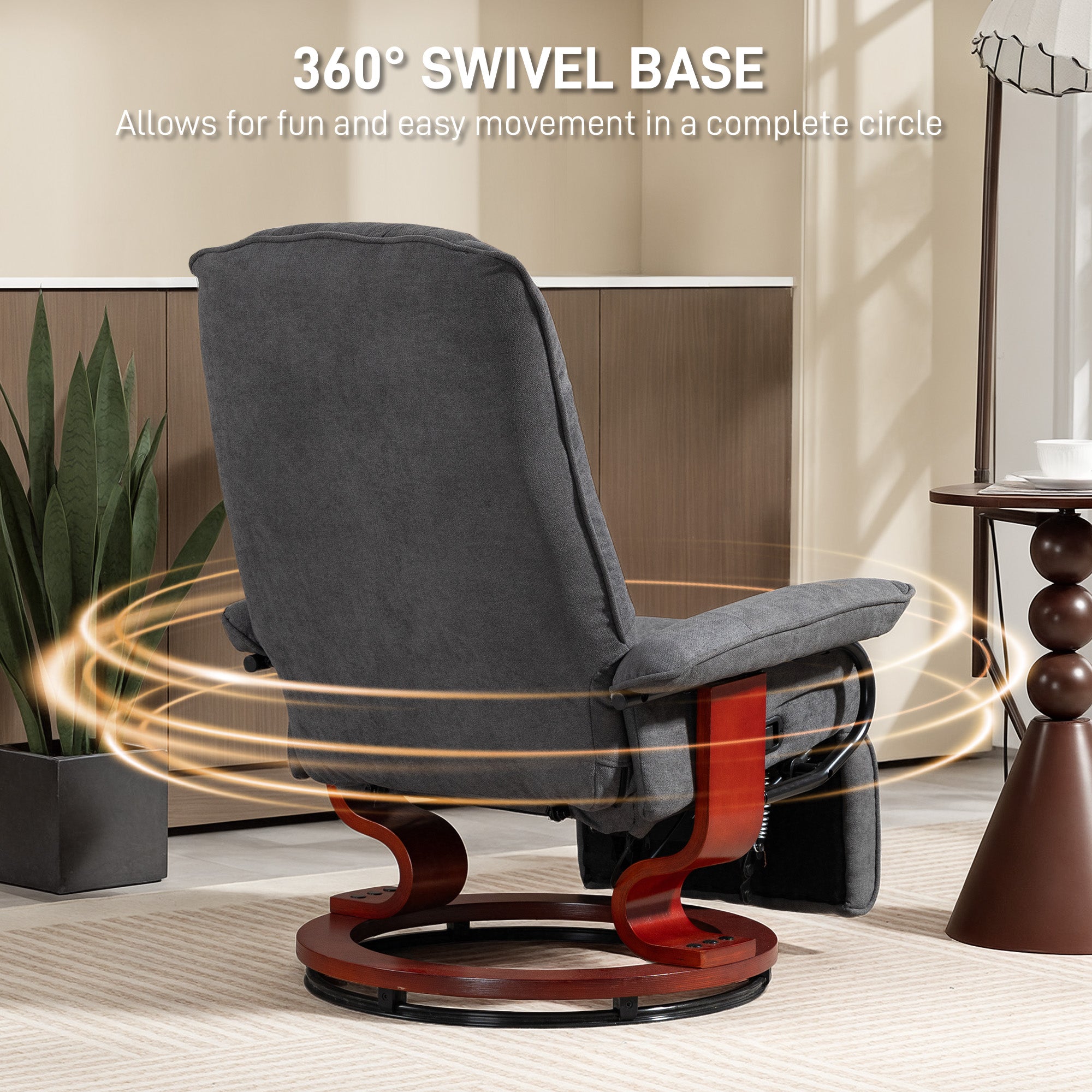 Fynco - Reclining Swivel Chair, with Footrest - Grey