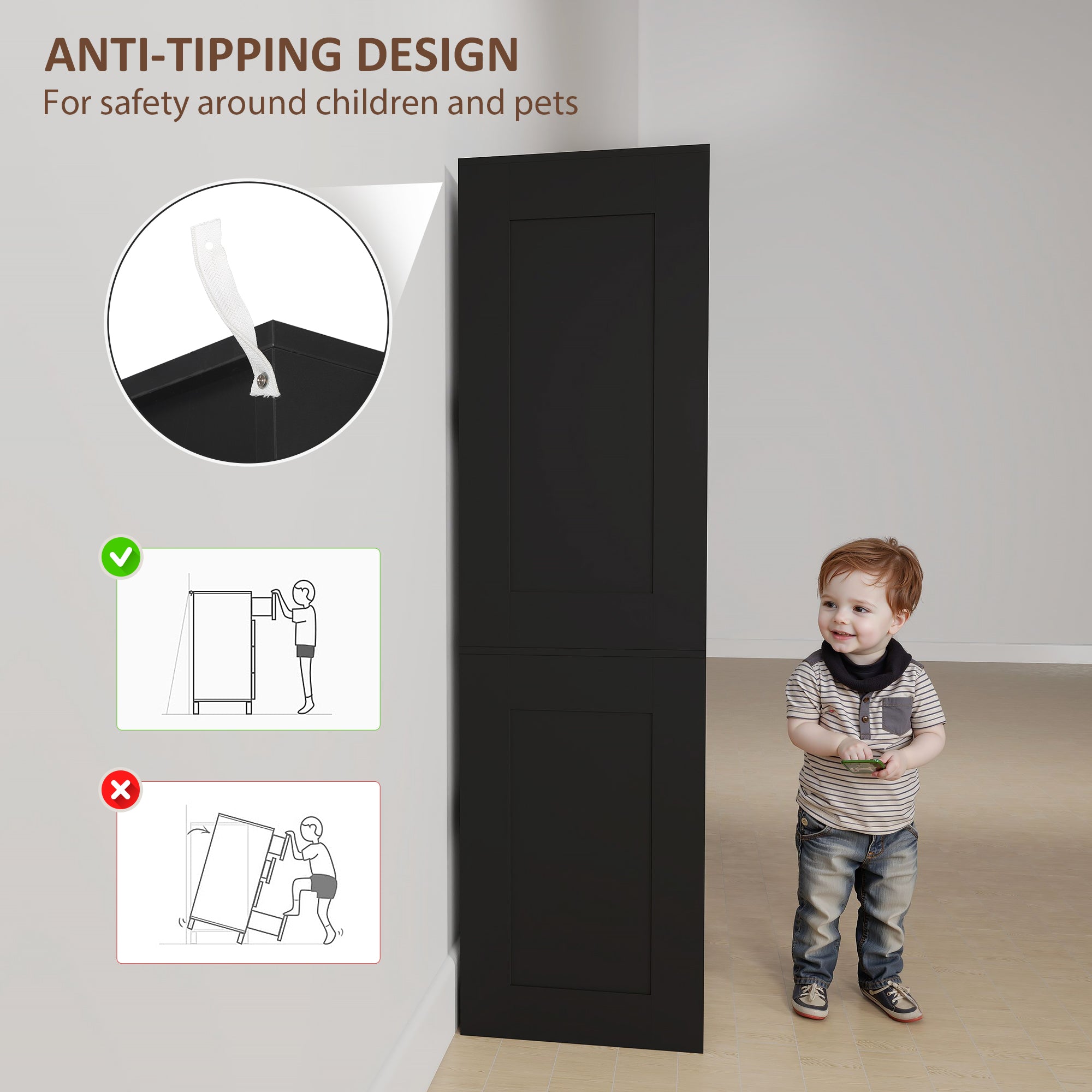 2 Door Wardrobe, Modern Wardrobe with 3 Drawers and Hanging Rod for Bedroom, High Gloss White