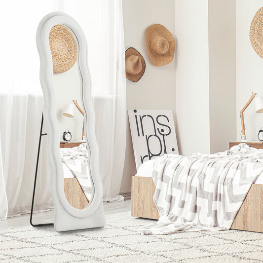 Wavy Velvet-Feel Full Length Mirror - White