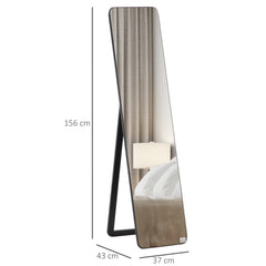 Full Length Mirror, 156 x 37 cm Rectangular Full Body Mirror with Stand, Floor Standing, Hanging or Leaning Against Wall for Bedroom Cloakroom, Black