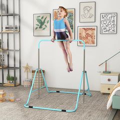 Kids Gymnastic Bar, with Adjustable Height, Foldable Horizontal Bars - Light Blue