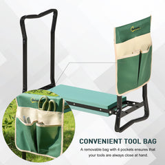 Steel Frame Padded Garden Kneeler, with Tool Bag - Green