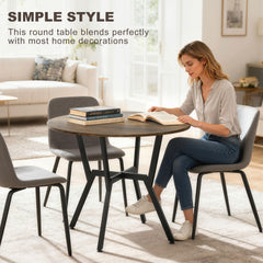 Fynco - Dining Table, Round Kitchen Table with Black Legs, Anti-slip Foot Pads for Living Room, Dining Room 90 x 76 cm, Rustic Brown