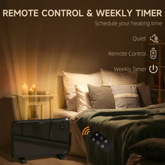 Fynco - 1.2kW Freestand/On-Wall Electric Convector Heater, with Adjustable Thermostat - Black