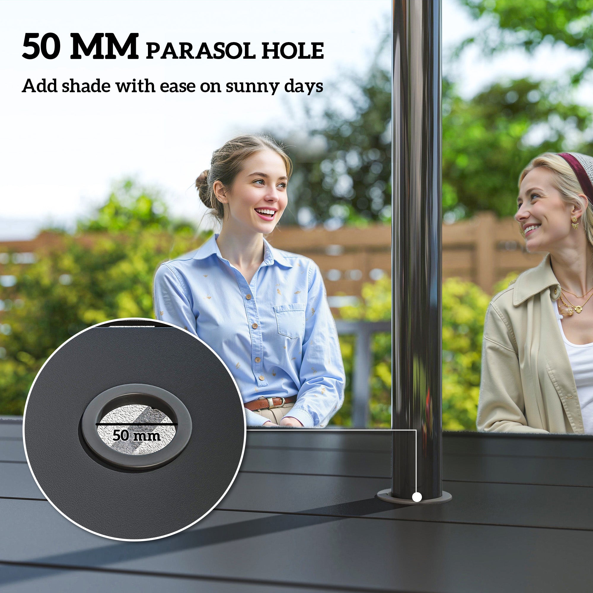 Seven-Piece Minimal Metal Garden Dining Set, with Parasol Hole - Black