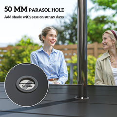 Seven-Piece Minimal Metal Garden Dining Set, with Parasol Hole - Black