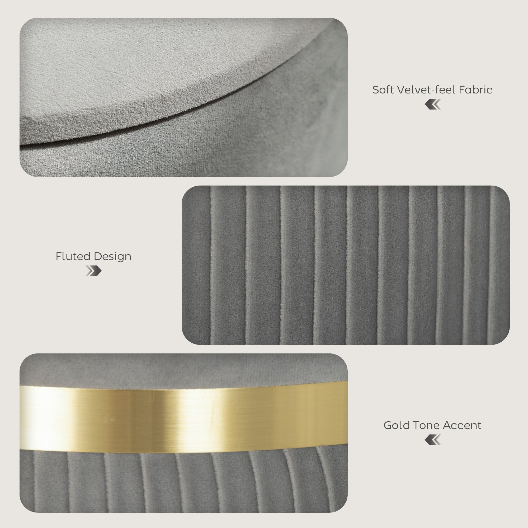 Fynco - Velvet-Feel Storage Ottoman - Light Grey