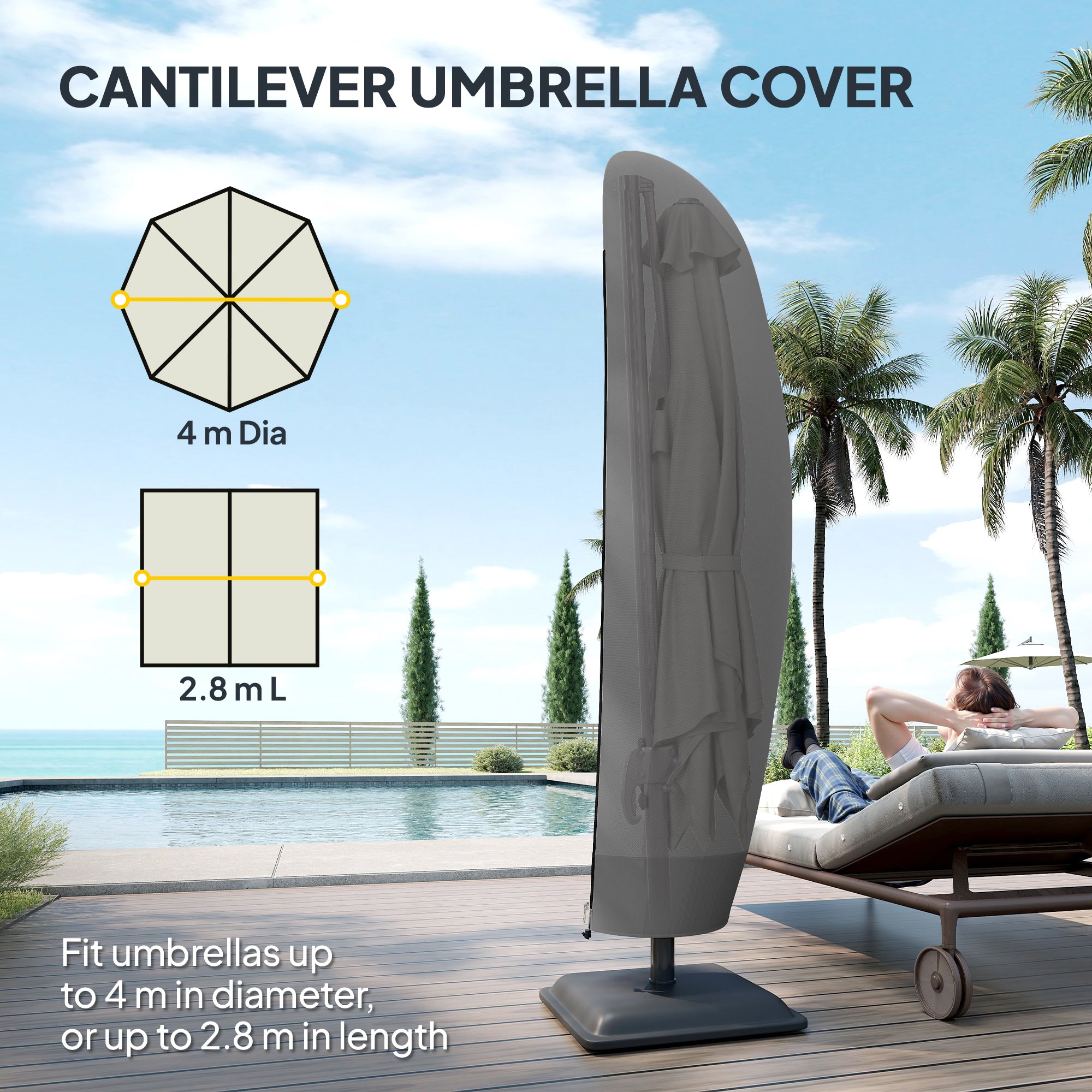 Fynco - Parasol Cover, 600D Oxford Cantilever Umbrella Cover Fit for 2-4m Parasol, Banana Umbrella Protector with Zipper for Outdoor Garden, Patio, Black