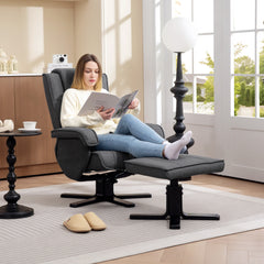 Rocker Swivel Recliner Chair with Footstool - Charcoal Grey Linen