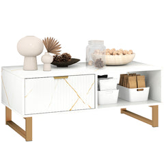 Elegant Marble Effect Storage Coffee Table - White