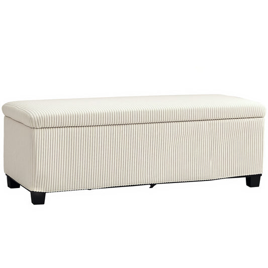 Storage Ottoman Bench, Corduroy Footstool with Removable Lid and Legs, 112cm Storage Chest Box for Living Room, Bedroom, Hallway, Beige
