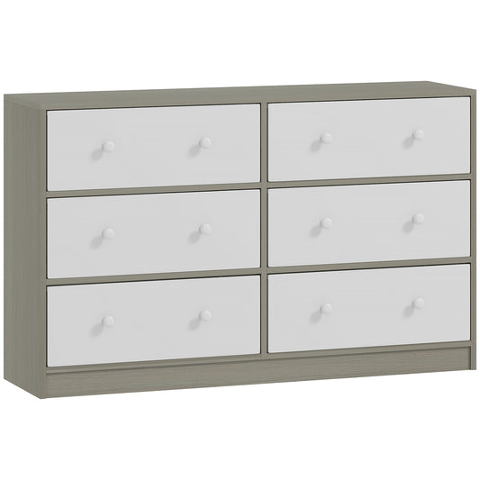 Chest of Drawers, Dresser with 6 Fabric Drawers - White and Grey