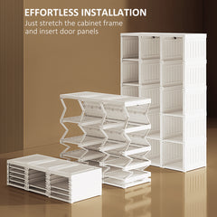 Portable Clothes Wardrobe for Bedroom, Foldable Clothes Organiser with Cube Storage, Hanging Rods, Magnet Doors, White