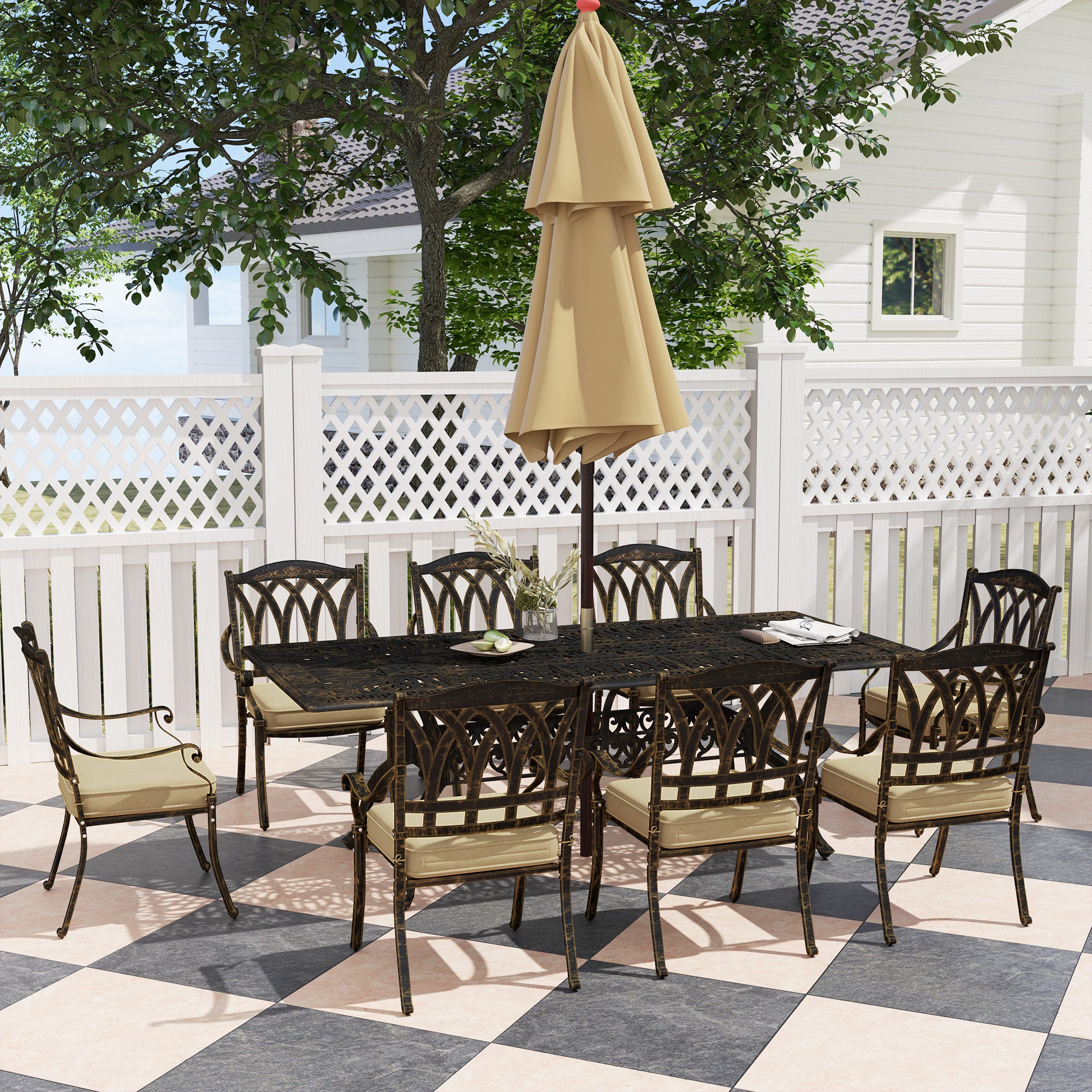 Nine-Piece Cast Aluminium Garden Dining Set - Bronze Tone
