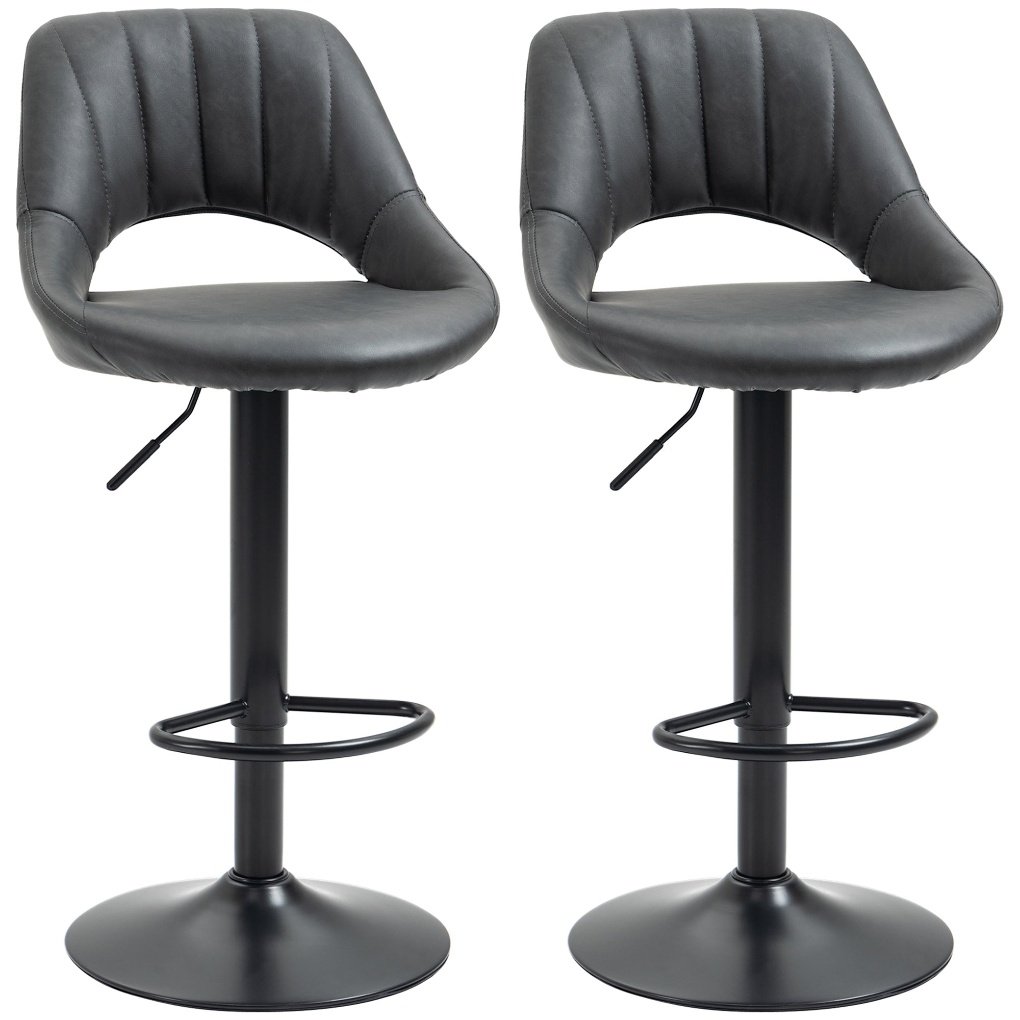 Bar Stools Set of 2, Swivel Counter Height Barstools with Back, Adjustable PU Leather Bar Chairs, Modern Armless Kitchen Island Stool, Dark Grey
