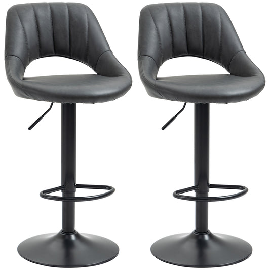 Bar Stools Set of 2, Swivel Counter Height Barstools with Back, Adjustable PU Leather Bar Chairs, Modern Armless Kitchen Island Stool, Dark Grey