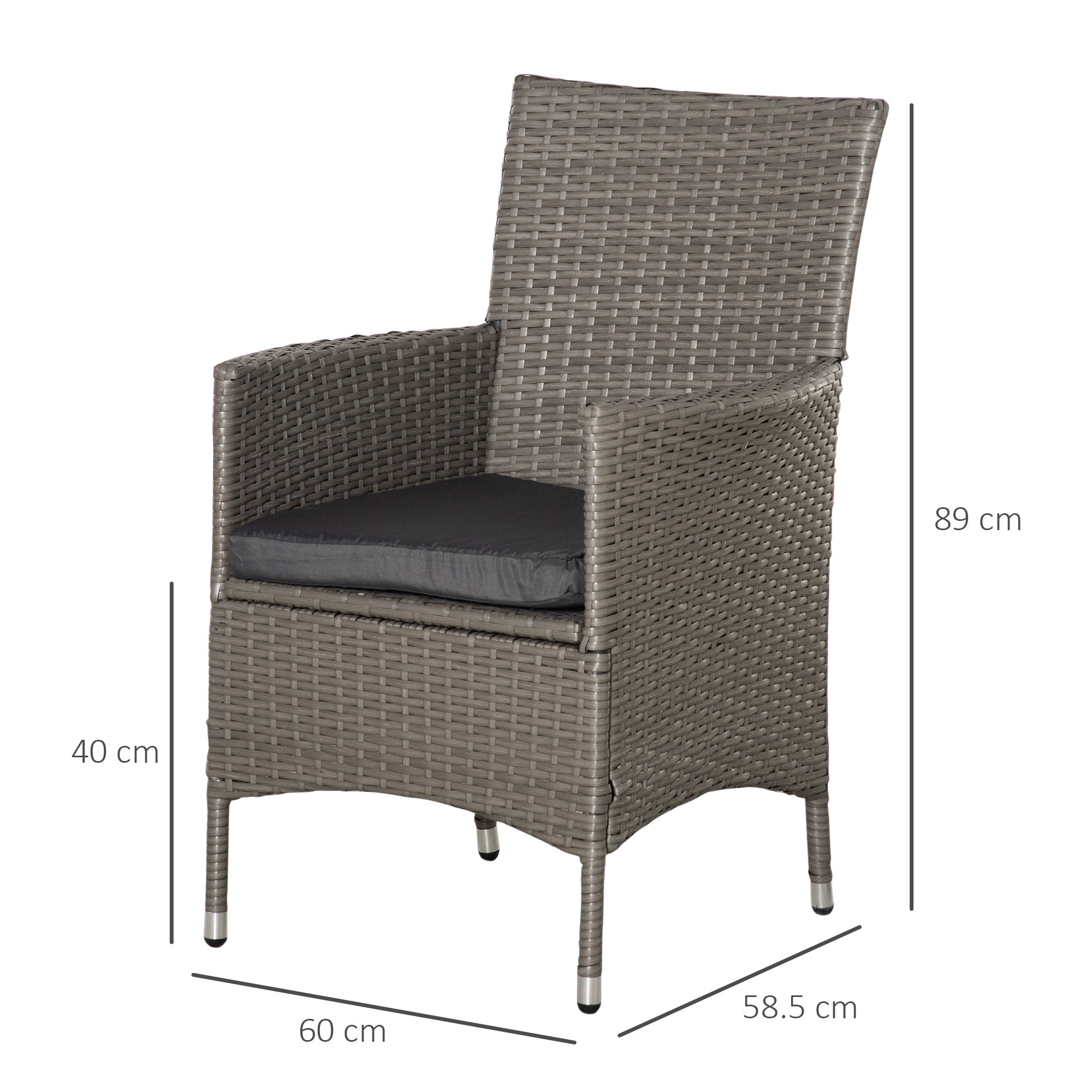Set of Four Rattan Armchairs, with Cushions - Grey