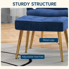 Modern Armchair with Footstool, Upholstered Accent Chair with Ottoman, Steel Legs, Velvet Wingback Chair for Living Room, Bedroom, Home Study, Dark Blue
