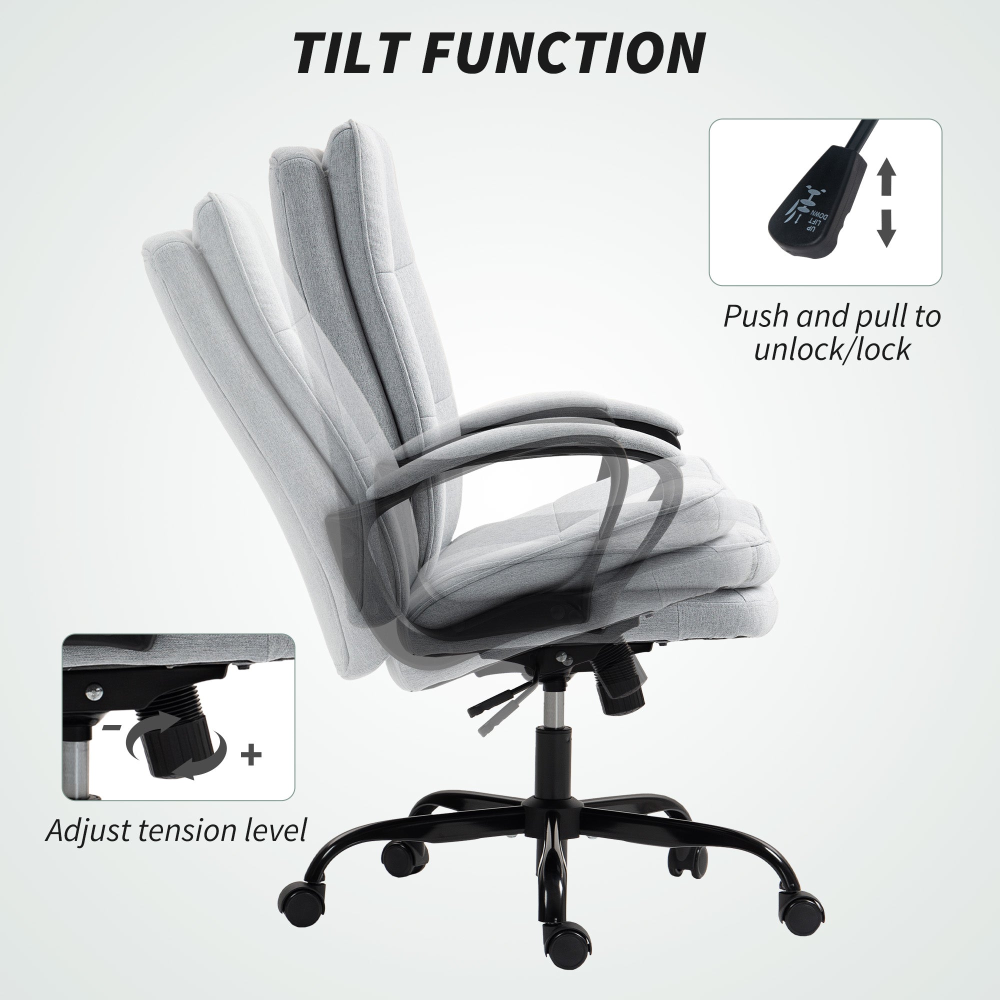 Fynco - Double Padded Linen-Look Office Chair - Light Grey