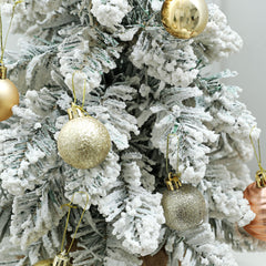 1.5ft Mini Artificial Christmas Trees with Lights Set of 2, Snow Flocked Tabletop Christmas Trees with Base, Battery Operated, Desktop Party Decoration